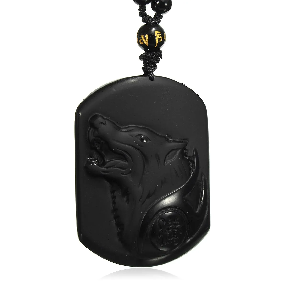 DC 1Strand Nature Stone Pendant Carving Obsidian Wolf Head Collar Hombre Necklaces Cool and Powerful Pendants for Men Gift - Image 2