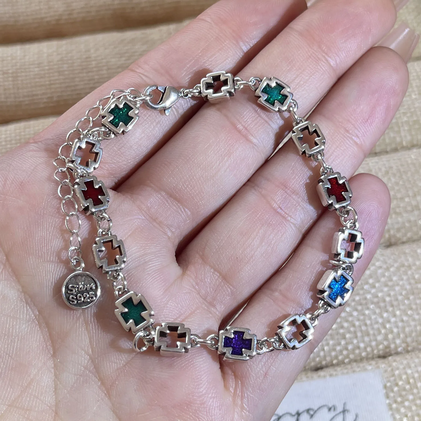 100% Solid 925 Sterling Silver Retro Bracelet for Women Men Vintage Handmade Cross CZ Rerto Bracelet Birthday Gift - Image 2