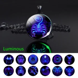 Glowing In The Dark Constellation Necklace Gemini Cancer Leo Virgo Libra Scorpio Glass Pendant Necklace Zodiac Jewelry