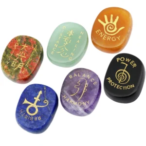 Natural Crystal Stones Engraved Chakra Symbols Polished Palm Stones Healing Energy Worry Stone For Meditation Balancing 6Pcs/Set