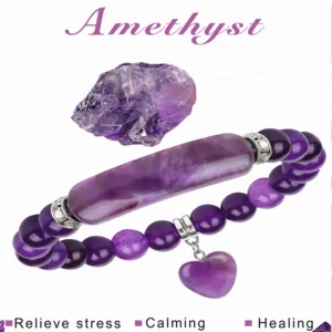 Healing Natural Stone Amethysts Rectangle Bar Charm Bracelets For Women Men Rose Quartzs Relieve Stress Calming Bangles Jewelry